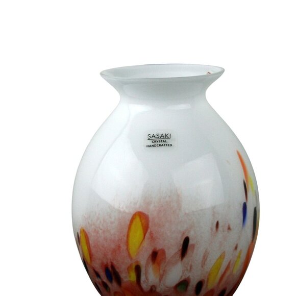 Sasaki Crystal Handcrafted White Vase With Colorful Speckled Design 8.25" Tall - Picture 8 of 8